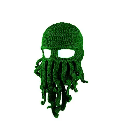 Cappello Tentacle Unisex Tentacle Octopus Cthulhu Lavorato a Maglia Beanie Antivento Barba Maschera da Sci (Green)