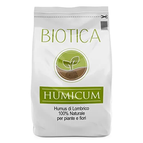 BIOTICA Humus di lombrico 100% Biologico Italiano HUMICUM - 50 Litri - Fertilizzante 100% Naturale Italiano, Terriccio Biologico, Concime per Piante, Fiori e Orto