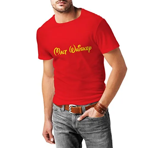 lepni.me N4088 T-Shirt da Uomo Malth Whiskey, Drink Whiskey Fans, Funny Bar Pub Party Clothes (Medium Rosso Giallo)