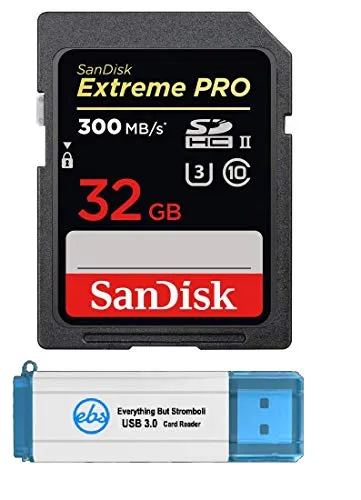 SanDisk 32GB SDHC SD Extreme Pro Memory Card UHS-II Works with Canon EOS R, RP Mirrorless Camera 300MB 4K Class 10 (SDSDXPK-032G-ANCIN) Bundle with 1 Everything But Stromboli 3.0 Micro/SD Card Reader