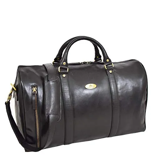 Pelle fatto Sports Holdall Mid Sized a Forma di barile Duffle Croce Corpo Borsa Orlando Nero