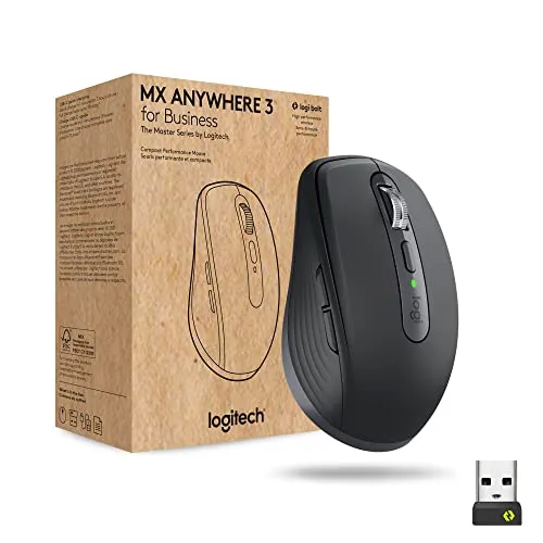 Logitech MX Anywhere 3 for Business -Mouse ad alte prestazioni –Wireless, scorrimento veloce, tracciamento su tutte le superfici, ricaricabile, Logi Bolt, Bluetooth, Windows/Mac/iPadOS - Grafite