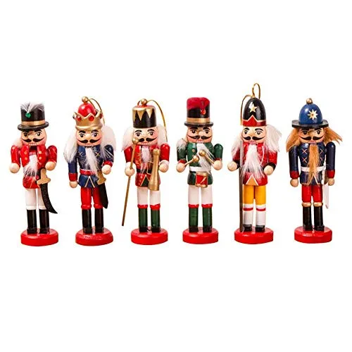 Set di 6 pezzi di soldatini dello schiaccianoci per l’albero di Natale, regalo di compleanno, accessori in legno, 12 cm