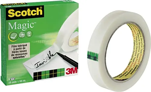 Scotch Nastro adesivo Magic - 1 Rotolo da 19 mm x 66 m - Nastro invisibile, per impacchettare i regali di Natale e per etichettare biglietti