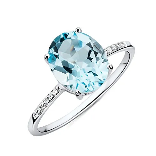 Miore Anello Donna Topazio Blu con Diamanti taglio Brillante Oro Bianco 9 Kt / 375