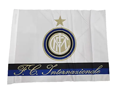 Bandiera Inter Piccola. Dimensione 70X50. Colore Bianco con Stemma e Dettagli Oro. Riga Nerazzurra. Prodotto Ufficiale F.C.Internazionale.