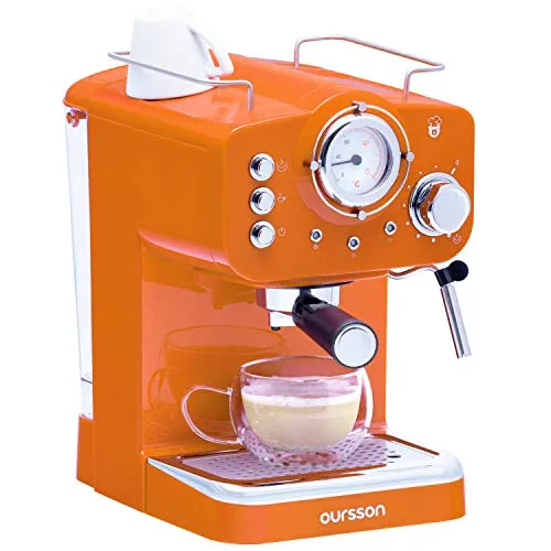 Oursson Macchina da Caffè Espresso Manuale, EM1500/OR, 15 bars, Arancia,1.25L, 3 Anni di garanzia