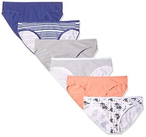 Amazon Essentials Cotton Stretch Bikini Panty, 6-Pack Slip, Multicolore (Coral/Floral/Navy/Nautical Stripe/Polka DOT), X-Large
