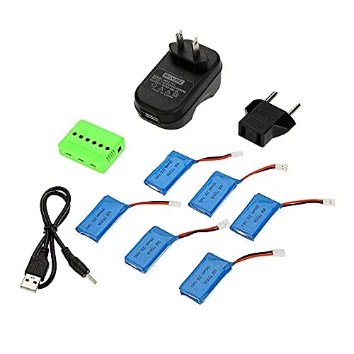 V-MAXZONE Set Caricabatterie 6 in 1 WSX-X6A con 6 batterie Lipo 3.7V 380mAh per Hubsan H107L H107C H107D H108 H108C RC Quadcopter