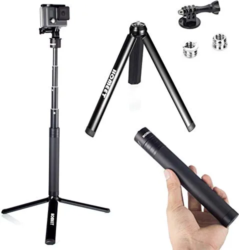 Bastone Selfie con Treppiede per GoPro, Homeet 2-in-1 Mini Treppiede Metallo da Tavolo Monopiede Asta Telescopico per Action Cam/Fotocamera/DSLR Fotocamera/Gimbal Stabilizzatore/LED Flash, 91CM