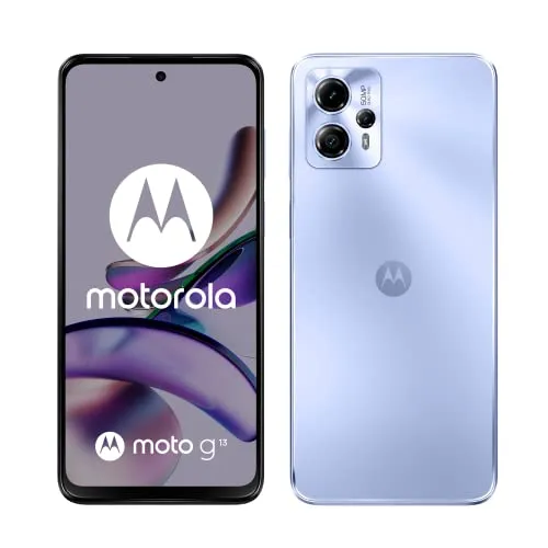 Motorola moto (g13, display HD+ da 6,5 pollici 90 Hz, fotocamera Quad Pixel da 50 MP, altoparlanti stereo Dolby Atmos, batteria da 5000 mAh, ricarica TurboPower, 4/128 GB, doppia SIM), blu lavanda