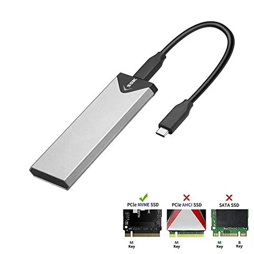 SSK Adattatore per custodia SSD M.2 NVME in alluminio, da USB 3.1 Gen 2 (10 Gbps) a PCI-E M-Key Custodia Case esterna per unità disco fisso a stato solido (Adatto solo a SSD NVMe 2242/2260/2280)