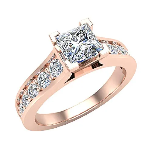 Anello di fidanzamento con diamante solitario con diamante e diamanti da 1,32 ct, 14 carati (misura dell'anello 4)