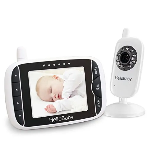 HelloBaby Baby Monitor Wireless con Fotocamera Digitale, Monitoraggio Della Temperatura Notturna e Sistema di Conversazione a 2 vie, Bianco