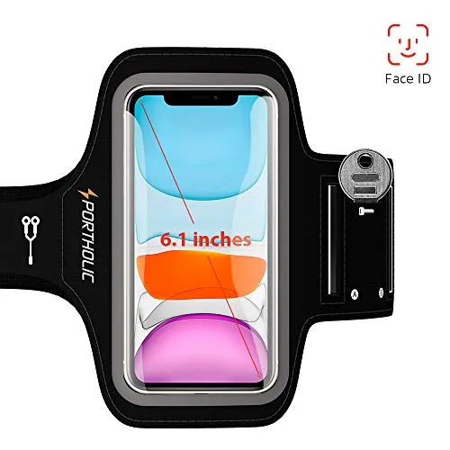 Custodia da braccio per iPhone SE 2/11 Pro/11/XR/XS/X 8/7/6, Galaxy S10/9/8, Huawei Mate 10/P20, Pixels 5/4/3, PORTOLIC a prova di sudore, per sport, jogging, fitness, fino a 6,1 cm