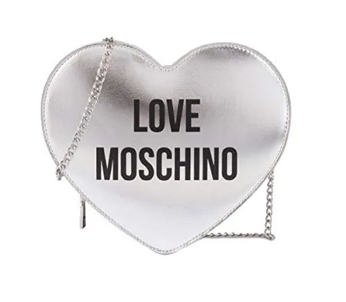 Moschino Borsa Love argento cuore logo nero