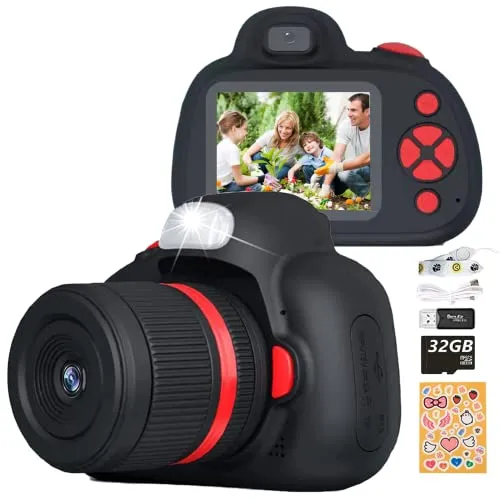 YunLone ToyZoom SLR Macchina Fotografica per Bambini, Fotocamera Digitale per Bambina Bambino Selfie Macchina per Bambini 2.4 Pollici LCD Videocamera 1080P FHD / 28MP, Scheda 32G inclusa (Nero)