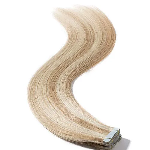Tape in Extension Capelli Veri Adesive Meches - 40cm 50g 20 Fasce #18/613 Sabbia Biondo con Biondo - 100% Remy Human Hair Lisci Umani