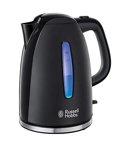 Russell Hobbs Bollitore acqua Elettrico, 1.7 L, 2400 W, Energy Saving ok, Luce Blu, Filtro anticalcare rimovibile e lavabile, Texture Plus Nero, 22591-70