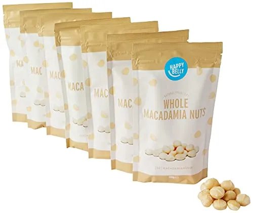 Marchio Amazon - Happy Belly Noci di macadamia intere, non salato, 7 Confezioni da 100g