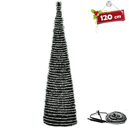 BAKAJI Albero di Natale Slim Richiudibile Pop-UP 120 cm Innevato con Base a Croce in Metallo Decorazioni Natalizie