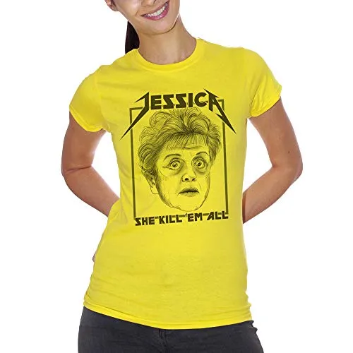 T-Shirt Jessica Fletcher She Killed Them all Metallica Identikit Signora in Giallo - Film Choose ur Color - Donna-M-Gialla