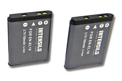 INTENSILO 2x Li-Ion Batteria 700mAh (3.7V) per Fotocamera Camcorder Video Nikon Coolpix W100 come EN-EL19.