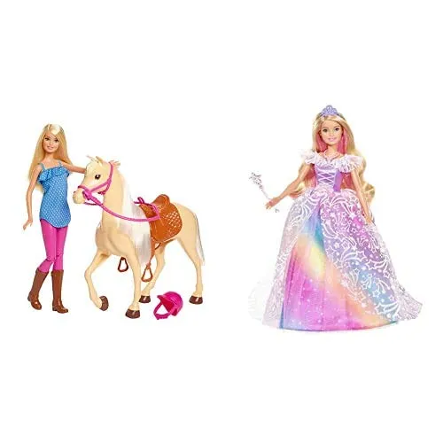 Barbie Bambola Con Cavallo E Accessori, Giocattolo Per Bambini 3 Anni, Fxh13 & Dreamtopia Principessa Gran Gala, Bambola Con Accessori, Giocattolo Per Bambini 3 Anni, Gfr45