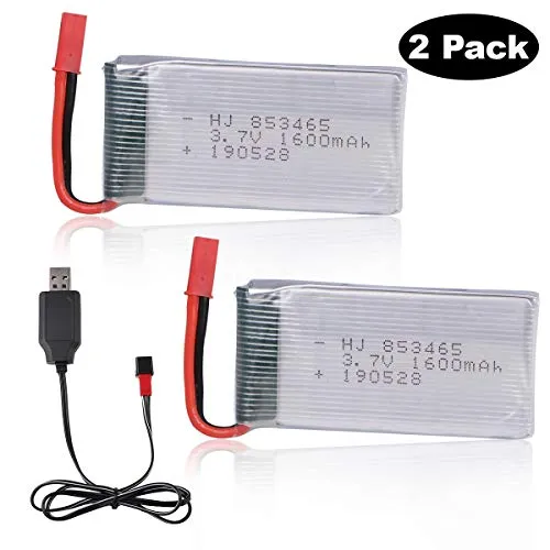 Hootracker 2pcs 3.7V 1600mAh Lipo Battery JST Connector with USB Charger for RC Quadcopter Drone