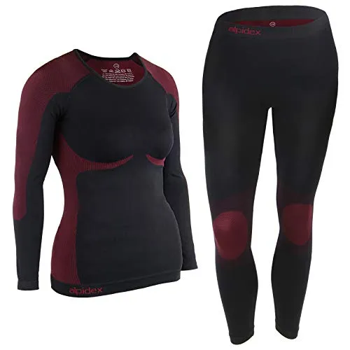 ALPIDEX Biancheria Intima Termica Donna Funzionale Rapida per Sci Traspirante riscaldante Autunno Inverno, Taglia:S/M, Colore:Nero-Rosso