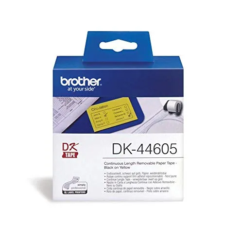 Brother DK44605 Etichette a Lunghezza Continua, Carta con Adesivo Rimovibile, 62 mm x 30.48 m, Giallo