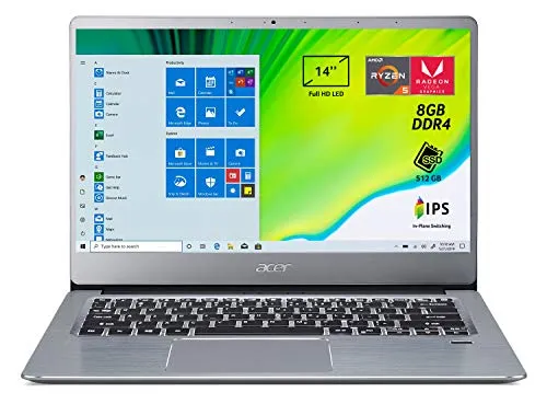 Acer Swift 3 SF314-41-R1G0 Notebook con Processore AMD Ryzen 5 3500U, RAM da 8 GB DDR4, 512 GB PCIe NVMe SSD, Display 14" FHD IPS LED LCD, Scheda Grafica AMD Radeon Vega 8, Windows 10 Home, Silver