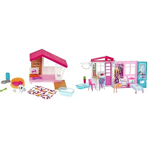 Barbie, Dog House (GRG78) + ​Loft con Bambola, Casa a 1 Piano (GWY84)