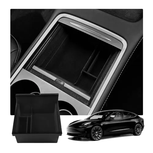 RUIYA Tesla Model 3 Console Centrale Scatola di Immagazzinaggio Vano Portaoggetti Console Storage Box Organizer per Tesla model 3 2021-2023 Auto Accessori (Nero)