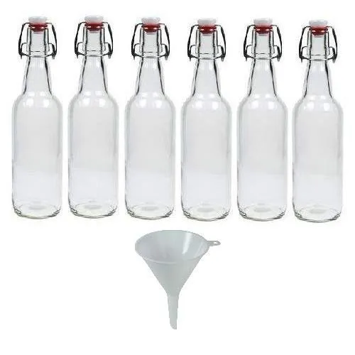 Viva Haushaltswaren, Set di 6 Bottiglie di Vetro da 500 ml con Chiusura ad Arco, Incluso Un Imbuto di Diametro 9,5 cm, Colore: Bianco
