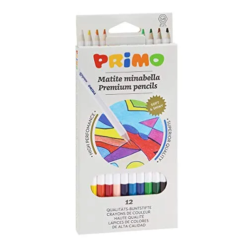 Morocolor PRIMO, Minabella, 12 matite colorate esagonali, Matite laccate con colori intensi e pastosi, Mina spessa e resistente, Indicate per bambini e per artisti, Sicure