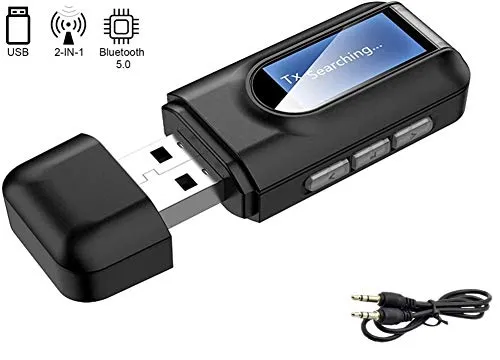 Adattatore Bluetooth USB 5.0, Mini LCD Display USB Trasmettitore Ricevitore Bluetooth 2 in 1 Adattatore con 3.5mm AUX Wireless Bluetooth Adattatore Audio per TV/PC/Cuffie/Altoparlanti/Autoradio/Stereo