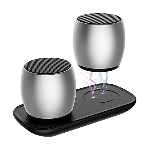 Wireless Speaker Doppia Cassa Bluetooth Magnetica Potentissima Crea un Ambiente di Musica in Casa Calamita sul Retro 5h di Autonomia (Silver)
