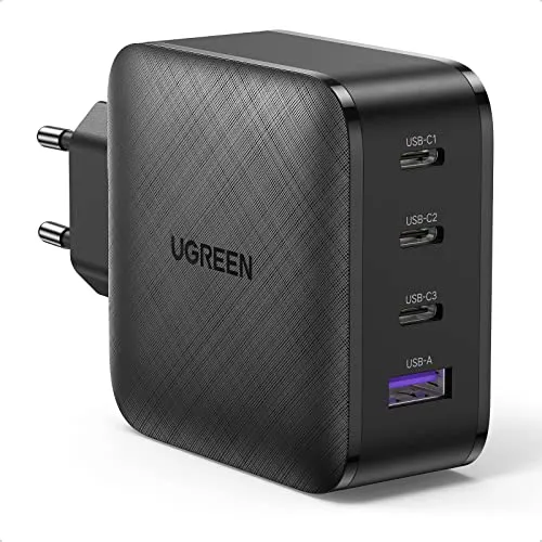 UGREEN Caricatore USB C GaN 65W, Alimentatore USB C, Caricabatterie USB 4 Porte, Compatibile iPhone 14/13/12/11, iPad Pro/Air/Mini, MacBook Pro/Air, Galaxy S23/S22/S21, Google Pixel, Steam Deck