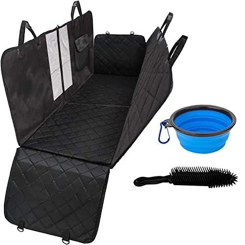 smartpeas Coprisedile per Auto per Cani - Universale, Divisibile in 2 + Ciotola Pieghevole & Spazzola - Teli per Sedili Auto - Protezioni Laterali Regolabili - XXL 165x142x50 cm