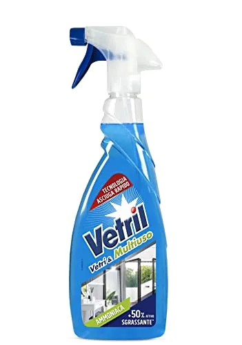 Vetril - Detergente Spray Superfici con Ammoniaca, Azione Sgrassante e Brillantezza Senza Aloni, 650 ml
