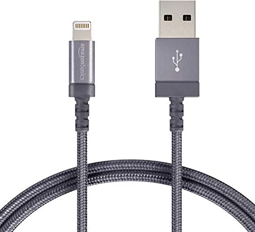 AmazonBasics Cavo da USB a Lightning con guaina in nylon intrecciato - Certificato Apple per iPhone - Grigio scuro - 0,9 m