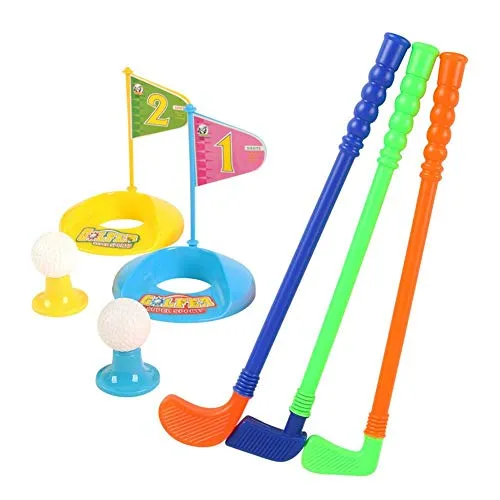 Set da golf per bambini - 3 mazze, 2 buche di pratica con bandiere, 2 palline - kit per bambini o adulti. Adatto per interni ed esterni - giochi giocattolo per esterni e interni - regalo di compleanno