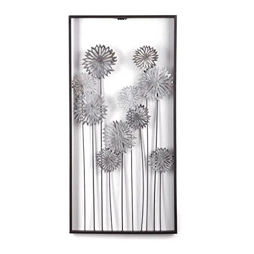Design Delights decorazione da parete in metallo, a fiori, 62 cm, argento/ marrone, decorazione da parete con fiori
