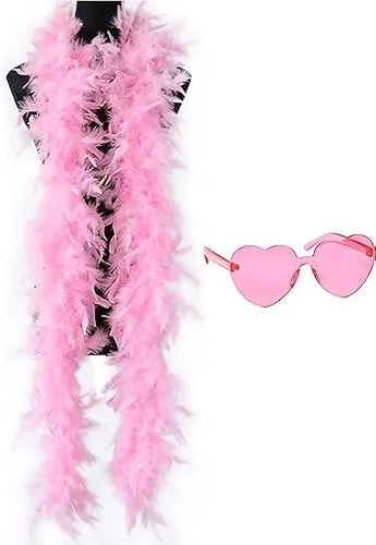 Hxeilzge Boa di piume, 2 metri, 80 g, rosa con occhiali a cuore, accessorio per costumi, Charleston, Flapper, Carnevale, festa a tema