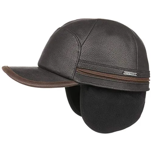 Stetson Byers cap in Pelle Uomo - Made Germany Cappello Invernale con paraorecchie Berretto Baseball Chiuso Dietro, Visiera, paraorecchie, Fodera Autunno/Inverno - XL (60-61 cm) Nero