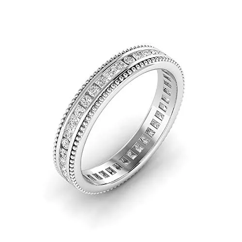 Milgrain, anello Eternity da donna con diamante rotondo da 0,42 carati, larghezza 3,70 mm, taglio brillante rotondo (oro 9 K, 14 K e 18 carati) e Oro bianco, 48 (15.3), cod. CJLR-2141-NDR-9WG-0.42Ct-I