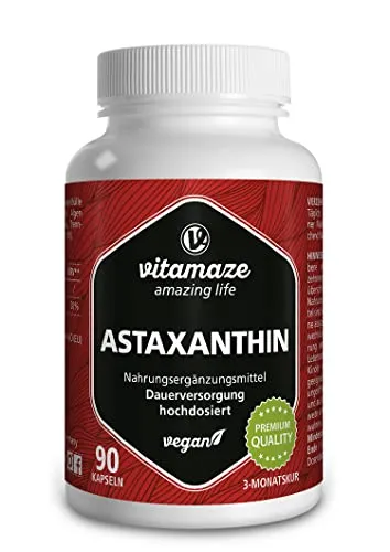 Astaxantina Capsule ad Alto Dosaggio e Vegan, 4 mg di Pura Astaxantina Naturale in Polvere dalle Alghe, 90 Capsule per 3 Mesi, Integratore Alimentare senza Additivi