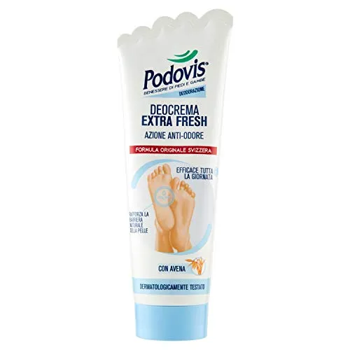 Podovis, Deocrema Extra Fresh - Crema per i Piedi, Effetto Rinfrescante ed Idratante, Regola la Sudorazione del Piede, con Antibatterico, Senza Parabeni e Siliconi, 100 ml