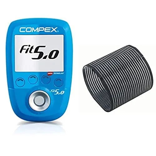 Compex Fit 5.0 Elettrostimolatore, Blu Wireless Set di 4 Fasce Elastiche di Posizionamento, Nero